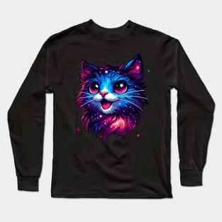 Kawaii Cosmic Cat in Stars Long Sleeve T-Shirt